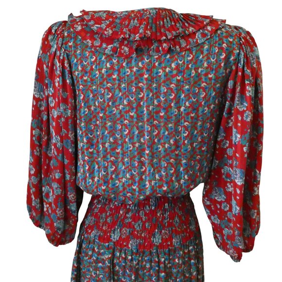 vtg 80s DIANE FREIS floral print pleated midi dress One Size - Picture 5 of 7